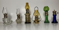 Vintage Lot Of 6 Small Miniature Oil Lamps- Amber, Green, Clear, & Colbalt picture