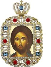 Greek Byzantine Style Bust of Christ Gold Tone Easel Frame Profile Icon 5.75 In picture