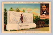 Vincennes IN-Indiana, Memorial Marking Lincoln Left Indiana, Vintage Postcard picture