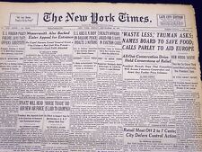 1947 SEPTEMBER 26 NEW YORK TIMES - WASTE LESS TRUMAN ASKS - NT 114 picture