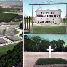 Vintage 1959 RPPC American Military Cemetery Luxembourg Hand Colored Postcard picture