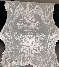 Rare Vtg. Hand Crocheted   USA PATRIOTIC  Design Tablecloth 90