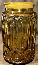 Vintage LE Smith Moon & Stars Amber Glass XL 10” Canister Apothecary Jar No Lid picture
