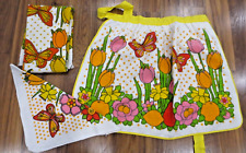 3 Piece Retro Sayco Screen Prints 1970s Vtg Butterfly Apron Towel Washcloth NEW picture
