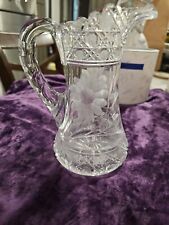 Vintage Etched Cut Glass Crystal Water Pitcher Daisy Design Floral Large picture