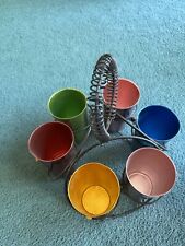 Lot of (6) Vintage Bascal Aluminum Metal Cups Tumblers Colorful With Holder picture