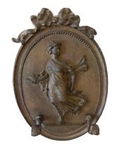 Antique Cast Iron Roman Greco Lady Embossed 10.5” Wall Decor Key Holder picture