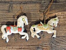 Vintage Set Of 2 Hand Painted Carousel Horse Christmas Ornaments picture