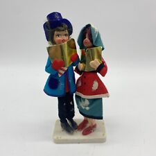 Vintage Kitsch Christmas Snowy Caroler Vinyl Doll Figures Girl Boy Bendy Felt 9” picture