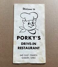 RARE Vintage PORKY'S DRIVE-IN Menu 640 East Church St. GALION OHIO pre-Mansfield picture