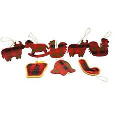 vintage set of 8 wooden plaid red/green christmas tree ornaments picture