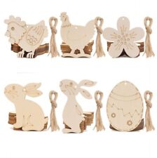 New 10pc Wooden Craft EASTER Egg Easter Bunny Hanging Ornament Paintable Gift picture