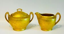 Vintage Gold Painted Creamer and Sugar With Rose Basket Pattern On Front & Back picture