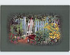 Postcard White Picket Fence & Different Flowers Nature Scene picture