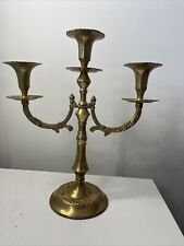 Vintage Cast Brass Metal 3 Arm Candlestick Candelabra Stand picture