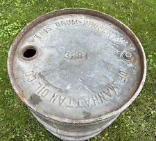 RARE Antique Manhattan Oil Co 55 Gallon Drum Can Barrel Pre 1917 Gas Tin Sign picture