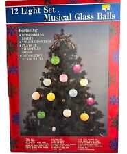 12 Musical Lighted Christmas Tree Ornaments Glass Balls Twinkling Lights Vintage picture