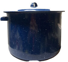 Vintage Blue Spatterware Graniteware/Enamelware Pot 6 3/4” H  10 1/2”w Folk art picture