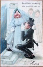 Thin Man & Fat Woman Wedding/Marry 1905 Embossed, Color Litho Postcard - Praying picture