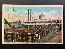 Postcard New Orleans LA - Unloading Cotton from Mississippi River Steamboats picture