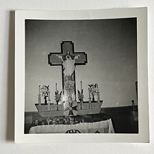 Vintage B&W Snapshot Photograph Jesus Crucifixion Christian Alter Shrine Odd picture