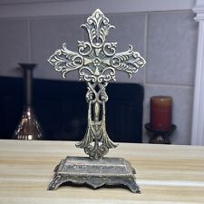 Vintage Cast Iron Cross 12.5” x 7”  Approx.  Freestanding Collectible Rustic picture