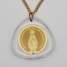 Blessed Mother Mary Catholic Medal Vintage Lucite Encased Medallion w/24