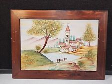 Sberna Deruta Italy Country Church Scene Hand Painted Framed Large Artist Signed picture