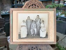 Vintage Old Rajasthani Family Black & White Cabinet Photograph Wooden Framed picture