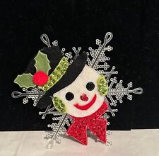 Vintage Sequin EDNA LOONEY Snowman Christmas Ornament Felt picture