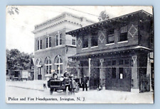 1909. IRVINGTON, NJ. POLICE & FIRE HEADQUARTERS. POSTCARD ST7 picture