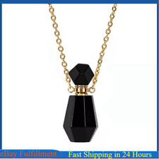 Natural Black Obsidian Gem Quartz Crystal Perfume Bottle Pendant Necklace Reiki picture