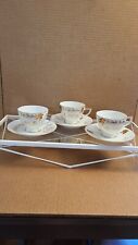 Set of 3 Lefton Bone China Happy Anniversary Teacups and Saucers picture
