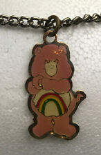 Vintage Kids Care Cheer Bear Necklace Pendant Pink Rainbow 1980s 18