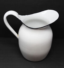 Vintage Large Porcelain Enamel Ware White & Black Milk Water Pitcher 9