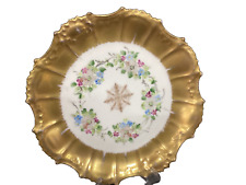 Antique Flambeau China Round Floral Gilded Limoges Scalloped Rim Cabinet Plate picture