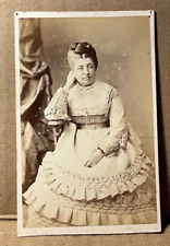FASHION HISTORY int LADY IN FANTASTIC RUFFLED BUSTLE PERIOD DRESS 1880 CDV PHOTO picture