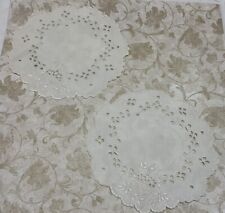 Two Vintage Round Doilies, Linen, White, Flower Embroidery, Cut Work picture