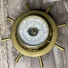 Schatz Brown Brass Ships Wheel Aneroid Clock Compensated Precision Barometer picture