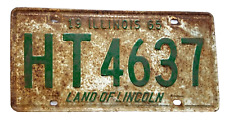 1965 Illinois Land of Lincoln Green Metal Expired License Plate HT 4637 VTG Rust picture