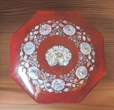 Vintage Asian Red Lacquer Octogonal Mother of Pearl Inlay Compartment Bento Box picture
