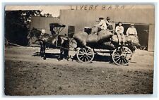 c1910's Livery Barn Horses Wagon Burmingham Iowa IA RPPC Photo Antique Postcard picture