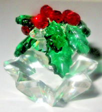 Christmas Crystal Mini Figurine Poinsettia Flower Holly & Berries Mint picture