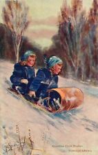 1910 Postcard; Canadian Child Studies, Children Tobogganing, Winter Snow Sports picture