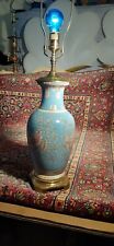 VINTAGE HEYWOOD HOUSE CHINESE MACAU PINK/BLUE ORIENTAL TABLE LAMP INDIA BRASS picture