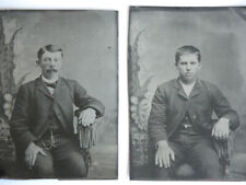 TWO Antique 1890s Tintype Victorian Gentleman American Frontier FATHER & SON picture