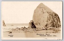 Cannon Beach Oregon Haystack Rock Old Car RPPC Photo Postcard c1920's Prentiss picture