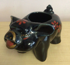 Antq Pig Planter Black  Vintage  Ceramic Hand Painted Black Gold Red Kitschy picture