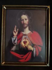 Sacred Heart of Jesus Print Nicely Framed 8 1/8” X 10 ¼” w/ John Paul II Print picture