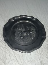 Vintage Spanish Pewter plate, with Doe and Fawn. Made in Spain Wall Art Decor picture